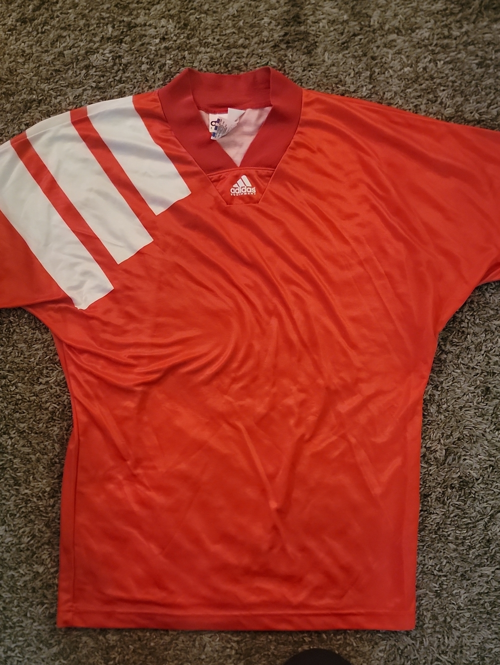 adidas Men’s Orange Short-Sleeve Soccer Jersey with White Shoulder Stripes